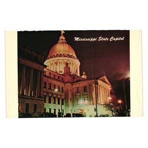 Mississippi State Capitol At Night Postcard By Baxter Lane Co Vintage S-79679